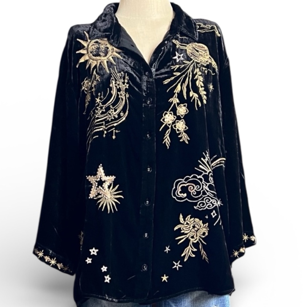 Johnny Was heavily embroidered celestial Miaora Velvet Kimono Shirt/Jacket NWT - Picture 4 of 16